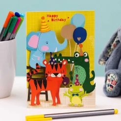 Animals Party Paper Cut Art Birthday Card>Alljoy Design Online