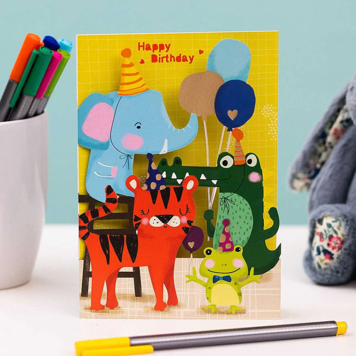 Animals Party Paper Cut Art Birthday Card>Alljoy Design Online