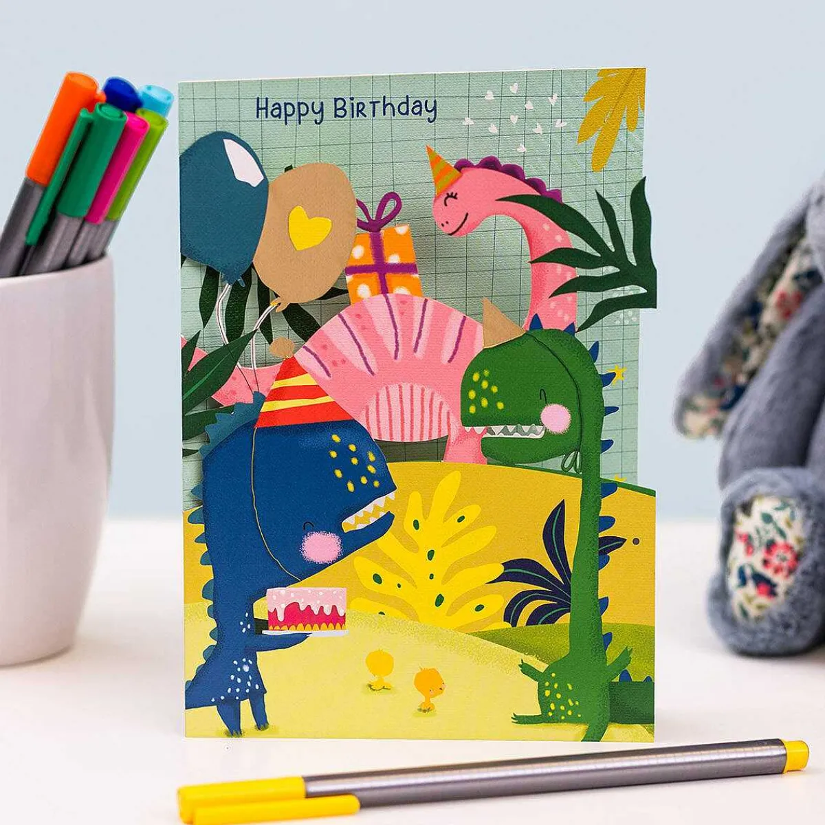 Dinosaurs Paper Cut Art Birthday Card>Alljoy Design Flash Sale