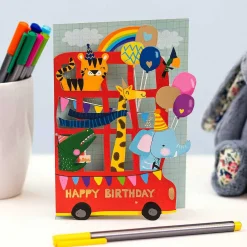Safari Bus Paper Cut Art Birthday Card><noscript><img width=