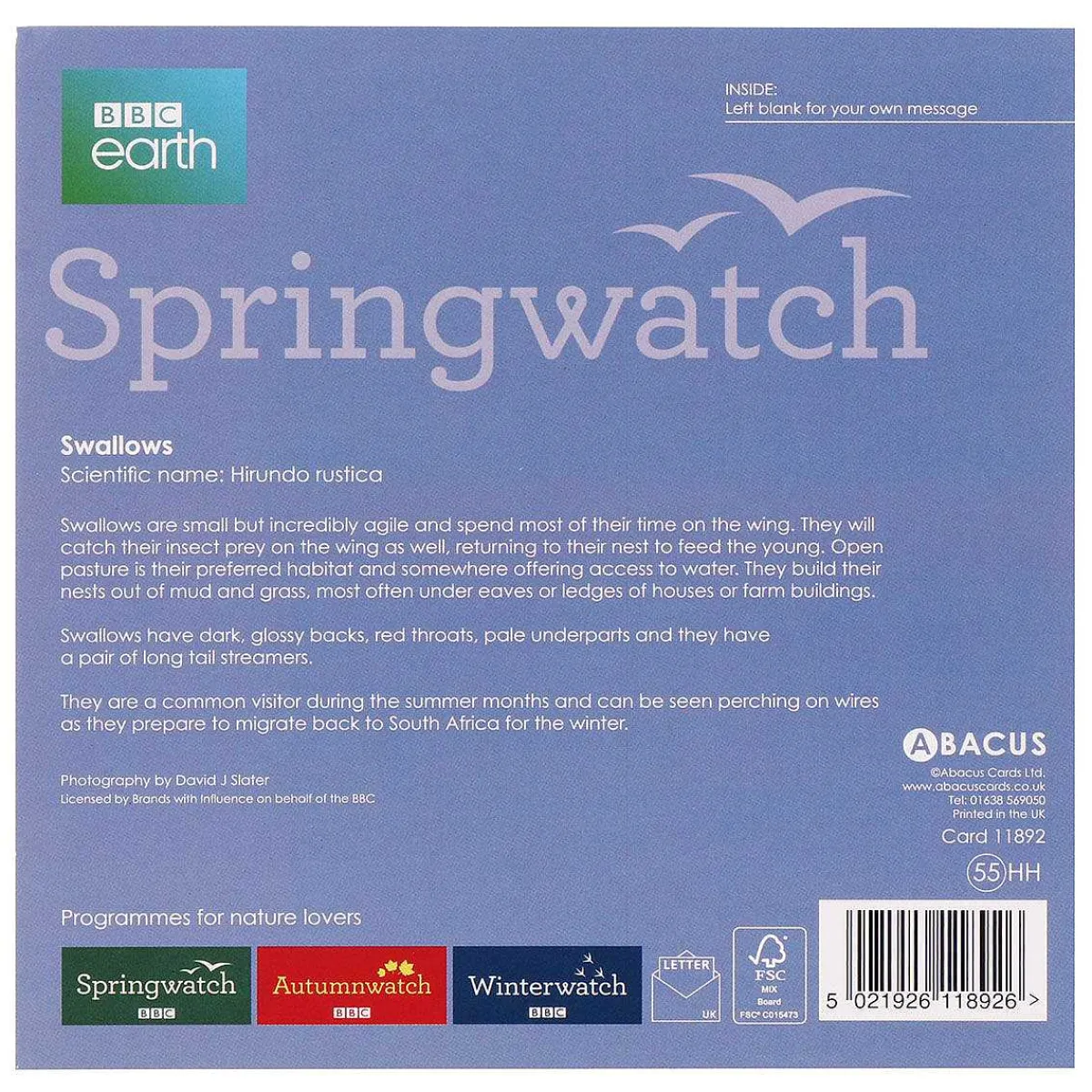 Springwatch Swallows Greetings Card>BBC Cheap