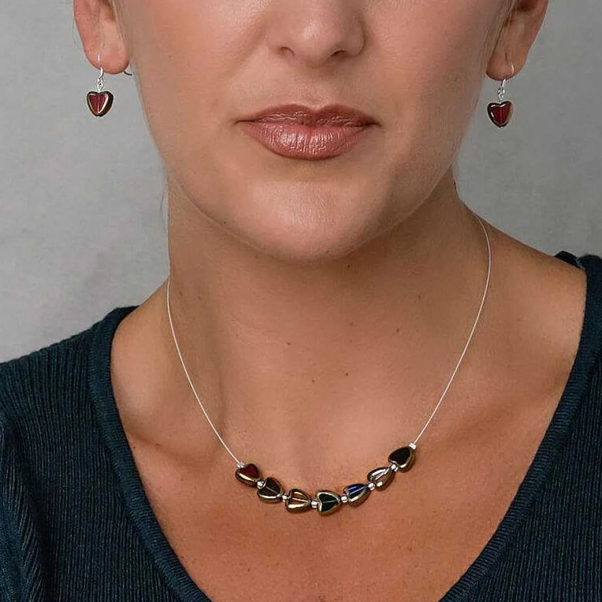 Multi Gold Edged Hearts Necklace>Carrie Elspeth Fashion