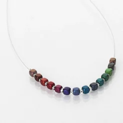 Rainbow Satin Cubes Links Necklace><noscript><img width=