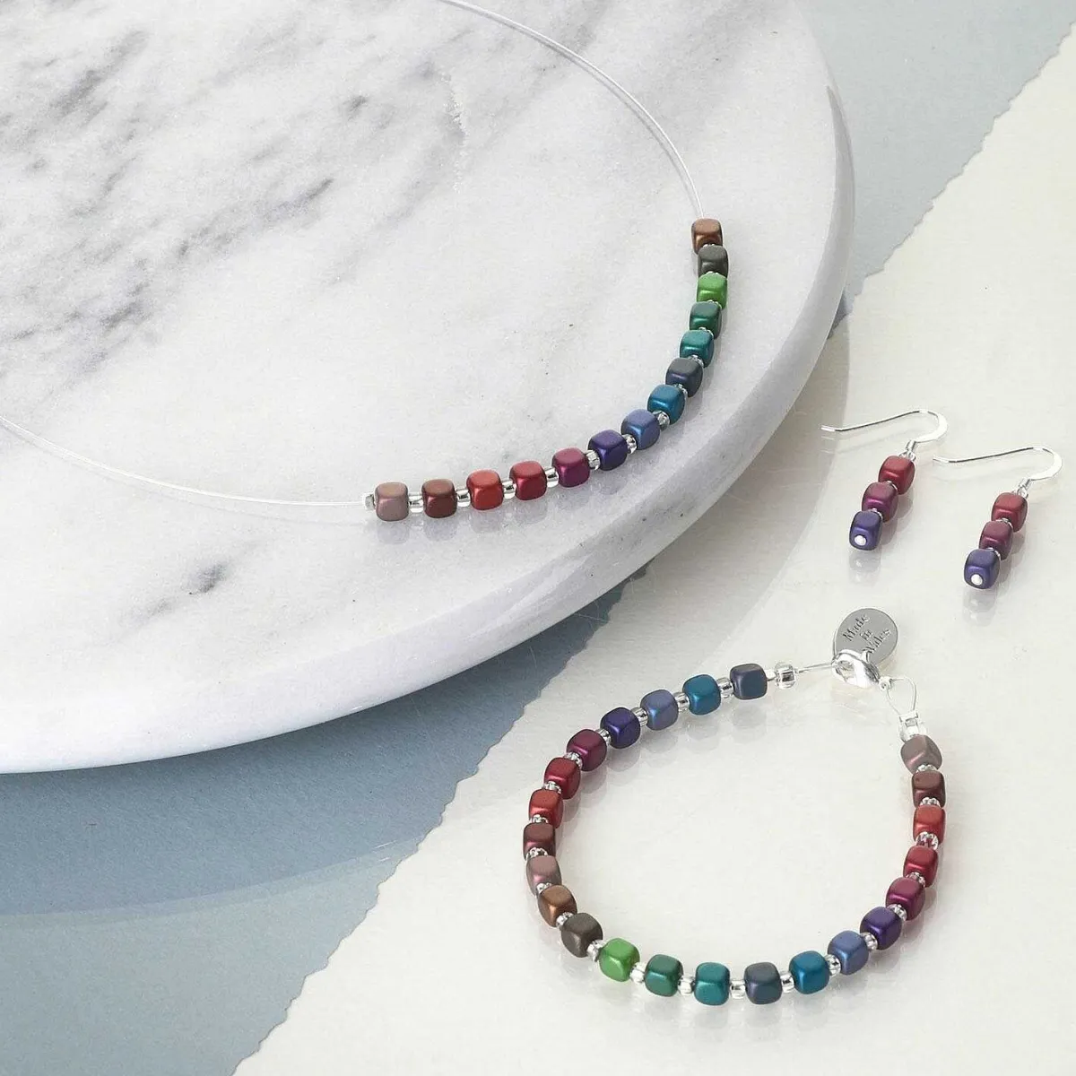 Rainbow Satin Cubes Links Necklace>Carrie Elspeth Cheap