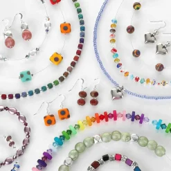 Rainbow Satin Cubes Links Necklace><noscript><img width=