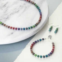 Rainbow Satin Cubes Full Bracelet><noscript><img width=