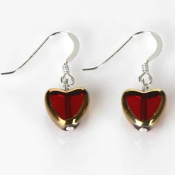 Red Gold Edged Hearts Earrings><noscript><img width=
