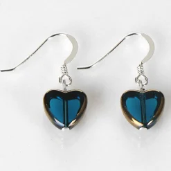 Teal Gold Edged Hearts Earrings>Carrie Elspeth Store