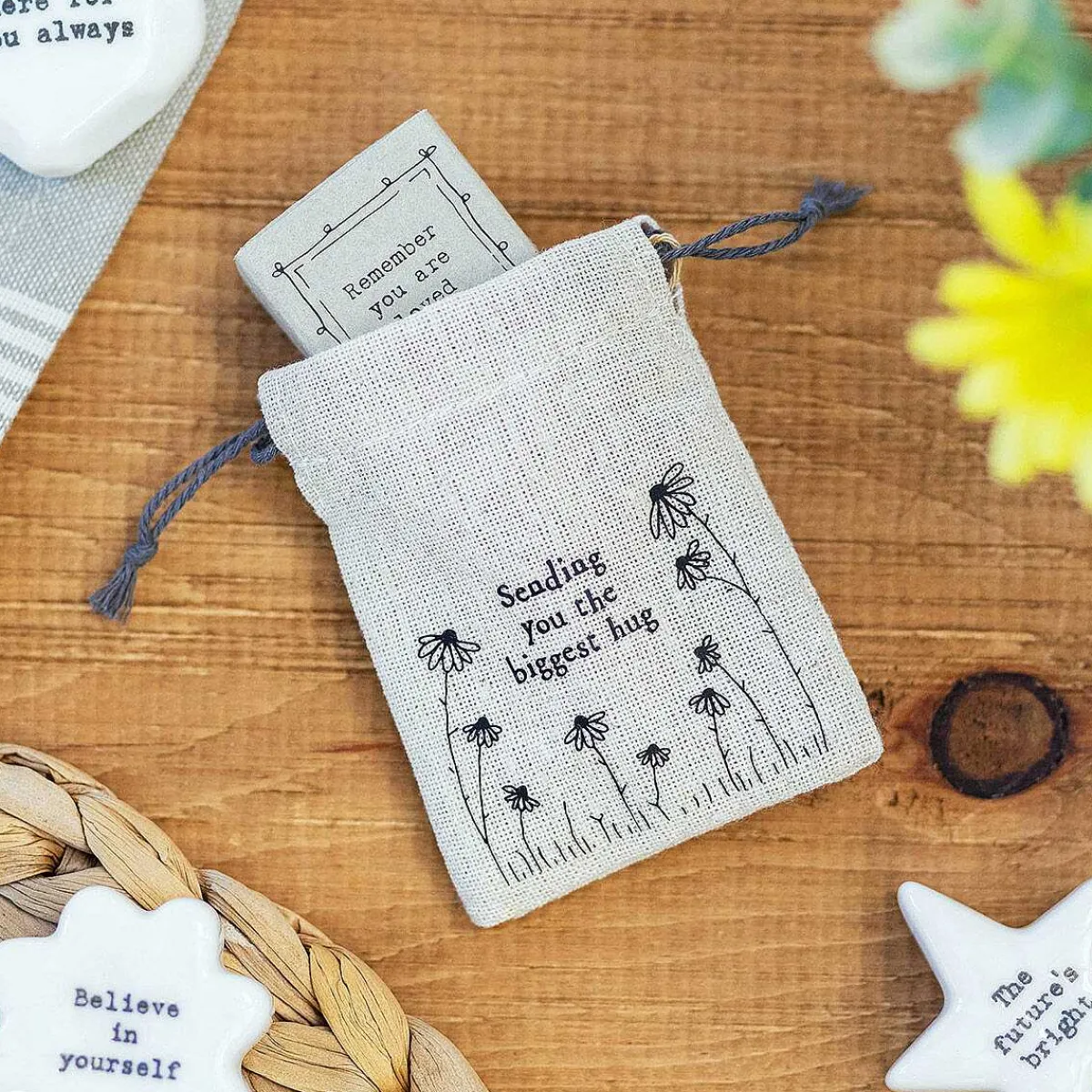 'Biggest Hug' Small Drawstring Bag>East of India Online