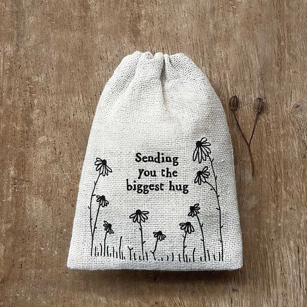 'Biggest Hug' Small Drawstring Bag>East of India Online