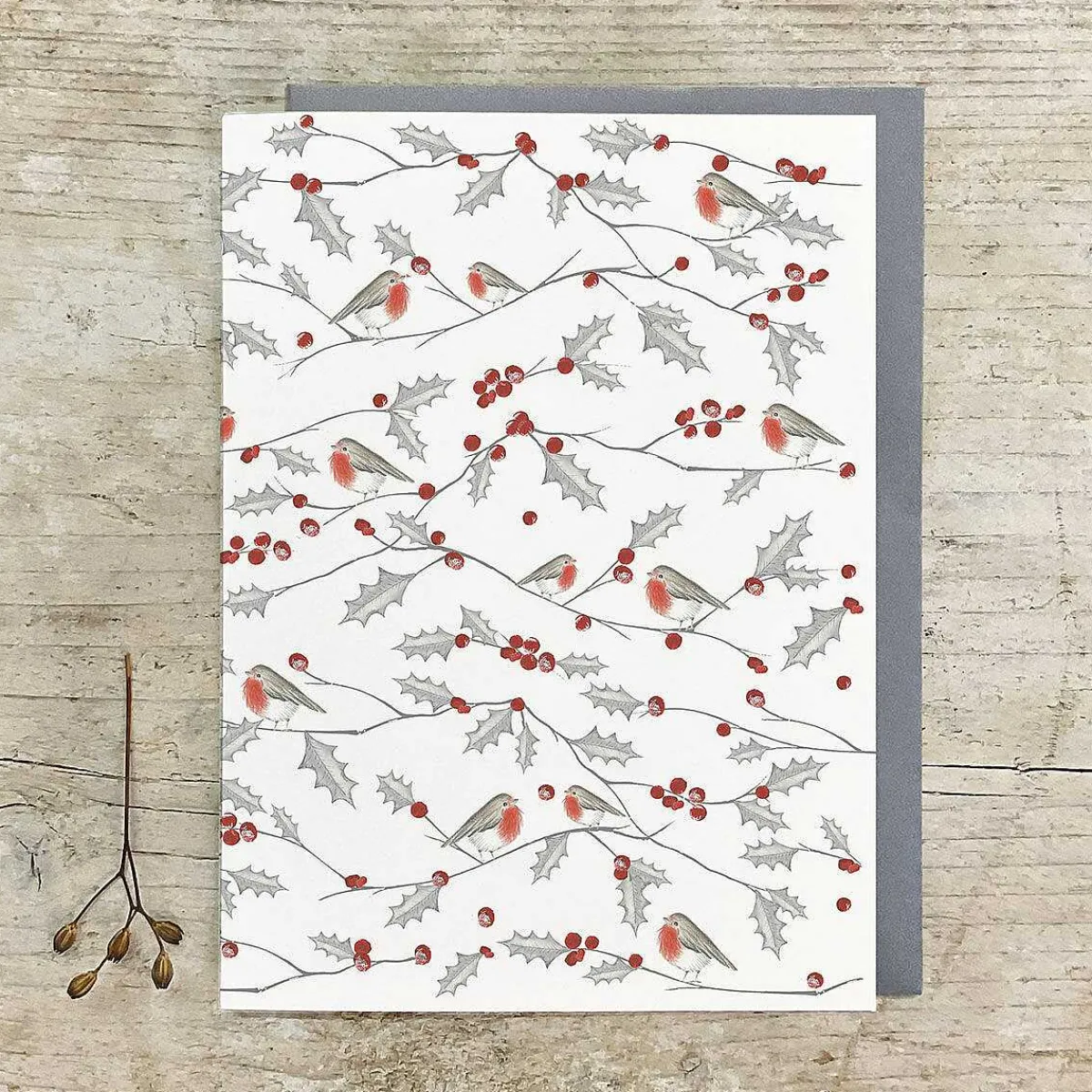 Bird And Berry Robin All Over Greetings Card>East of India Shop