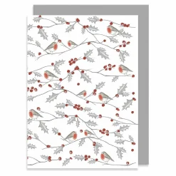 Bird And Berry Robin All Over Greetings Card><noscript><img width=