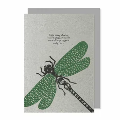 Block Print 'Take Every Chance' Dragonfly Greetings Card>East of India Clearance