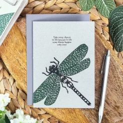 Block Print 'Take Every Chance' Dragonfly Greetings Card><noscript><img width=