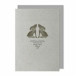 Block Print 'Love You' Hares Greetings Card>East of India New