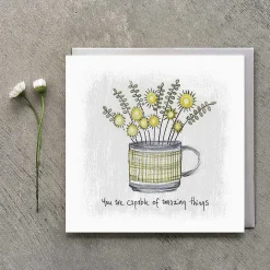 'Capable Of Amazing Things' Flowers In A Mug Card>East of India Discount