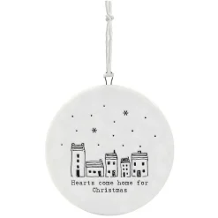 'Hearts Come Home' Flat Porcelain Bauble>East of India Outlet