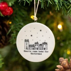 'Hearts Come Home' Flat Porcelain Bauble>East of India Outlet