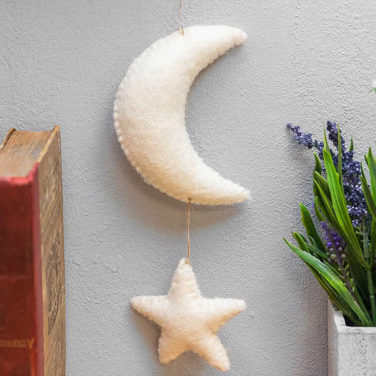 White Felt Moon & Stars Decoration>East of India Sale