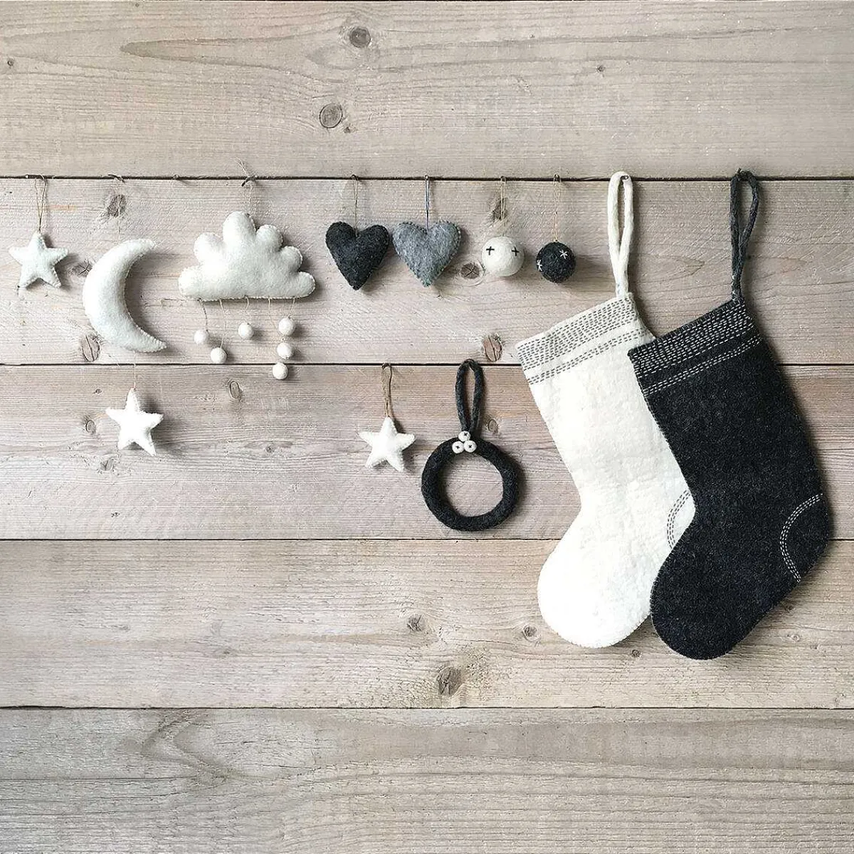 White Felt Moon & Stars Decoration>East of India Sale