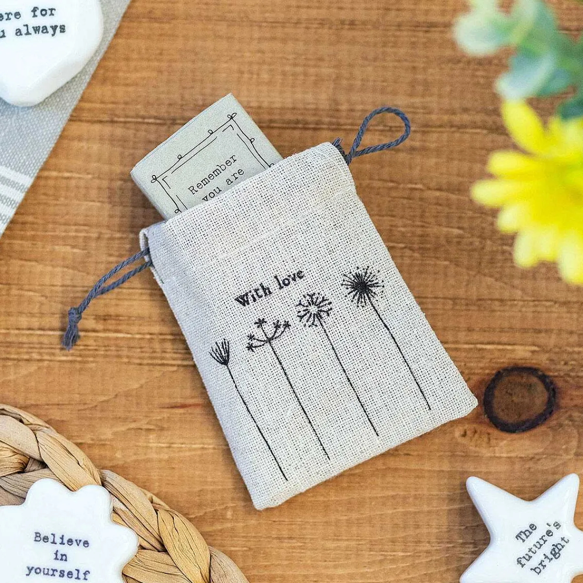 'With Love' Small Drawstring Bag>East of India Outlet