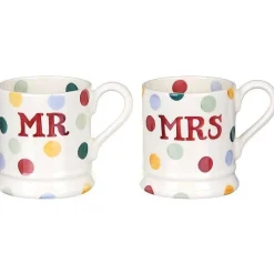 Polka Dot Mr & Mrs Set Of 2 Half Pint Boxed Mugs>Emma Bridgewater Clearance