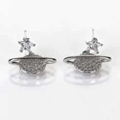 Celestial Pave Planet White Gold Plated Earrings>Equilibrium Clearance