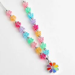 Girls Silver Plated Rainbow Flowers Necklace><noscript><img width=