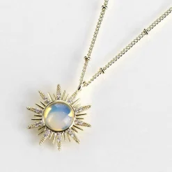 Gold Plated Moonstone Sunshine Necklace><noscript><img width=