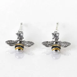 Handpainted Dangly Bee White Gold Plated Earrings>Equilibrium New