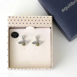 Handpainted Dangly Bee White Gold Plated Earrings>Equilibrium New