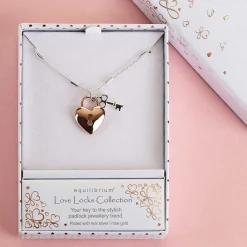 Love Locks Two Tone Heart Lock & Key Necklace><noscript><img width=