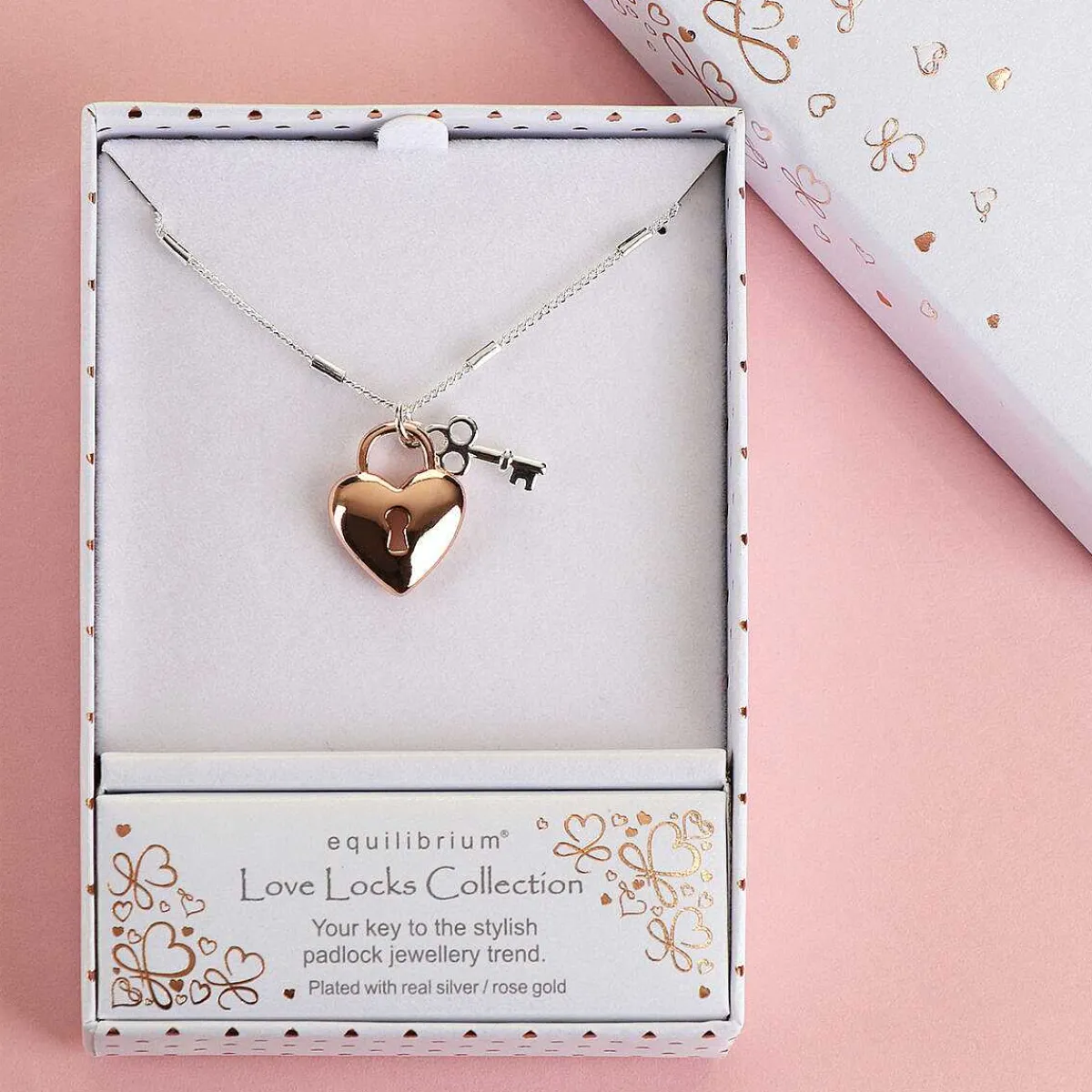 Love Locks Two Tone Heart Lock & Key Necklace>Equilibrium Outlet