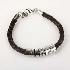 Men's 7 Ring Stainless Steel Brown Leather Bracelet>Equilibrium Cheap