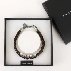 Men's 7 Ring Stainless Steel Brown Leather Bracelet>Equilibrium Cheap