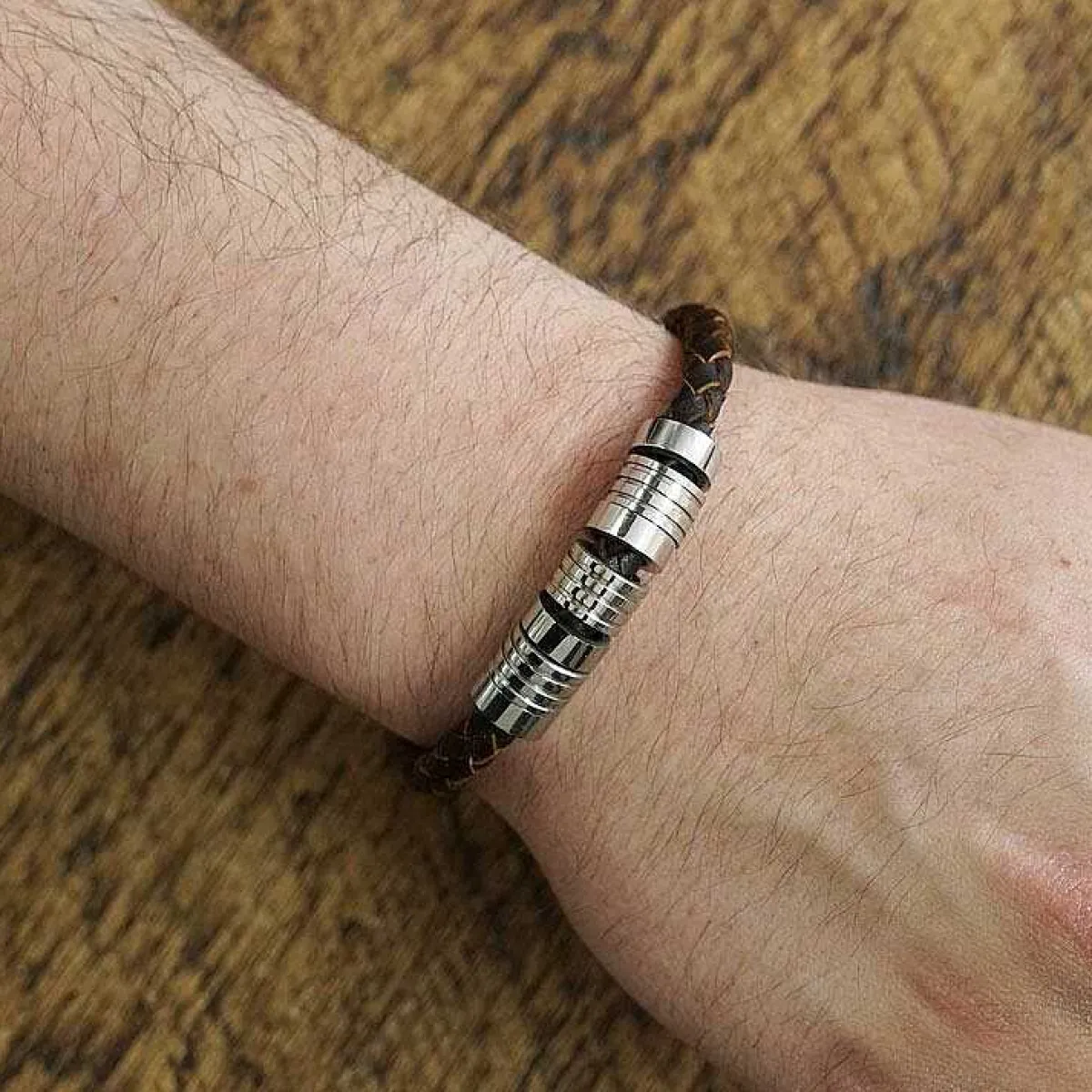 Men's 7 Ring Stainless Steel Brown Leather Bracelet>Equilibrium Cheap