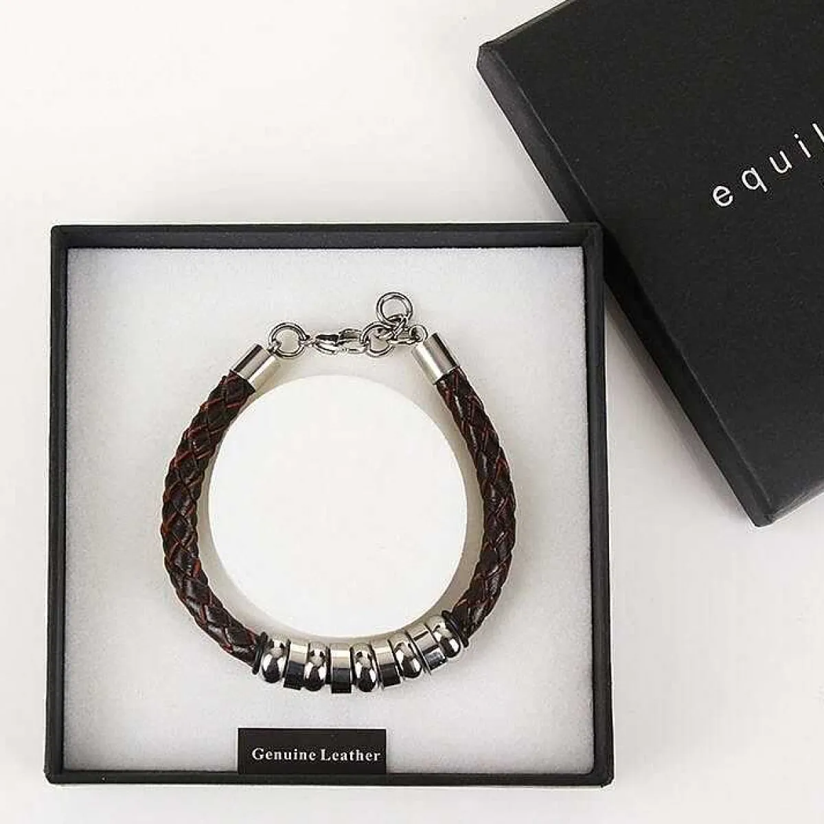 Men's 9 Ring Stainless Steel Brown Leather Bracelet>Equilibrium Fashion