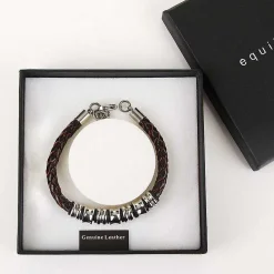 Men's Spaced Stainless Steel Brown Leather Bracelet>Equilibrium Store