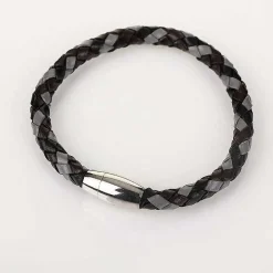 Men's Three Tone Plait Leather Bracelet Grey Brown Black>Equilibrium Discount
