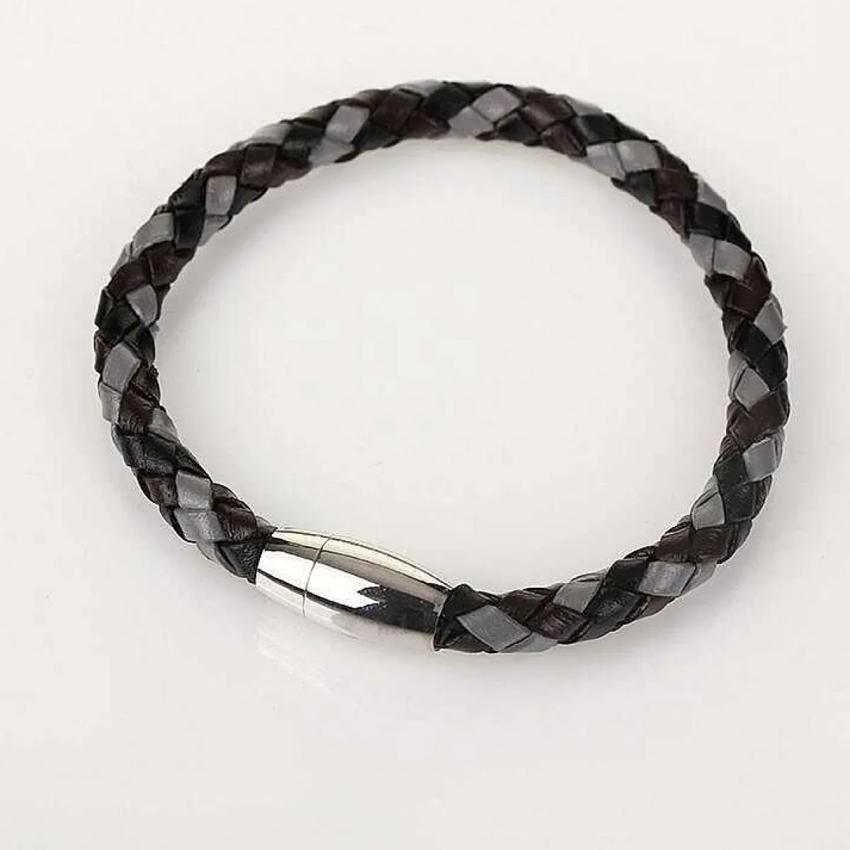 Men's Three Tone Plait Leather Bracelet Grey Brown Black>Equilibrium Discount
