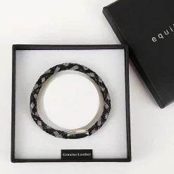 Men's Three Tone Plait Leather Bracelet Grey Brown Black>Equilibrium Discount