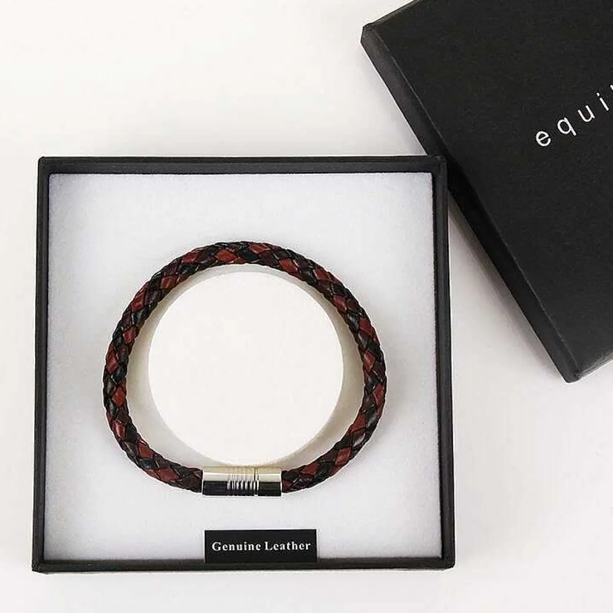 Men's Three Tone Plait Leather Bracelet Red Brown Black>Equilibrium Fashion