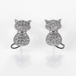 Pave Cats Stud Silver Plated Earrings>Equilibrium New