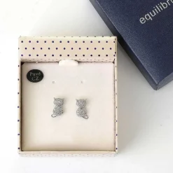 Pave Cats Stud Silver Plated Earrings>Equilibrium New
