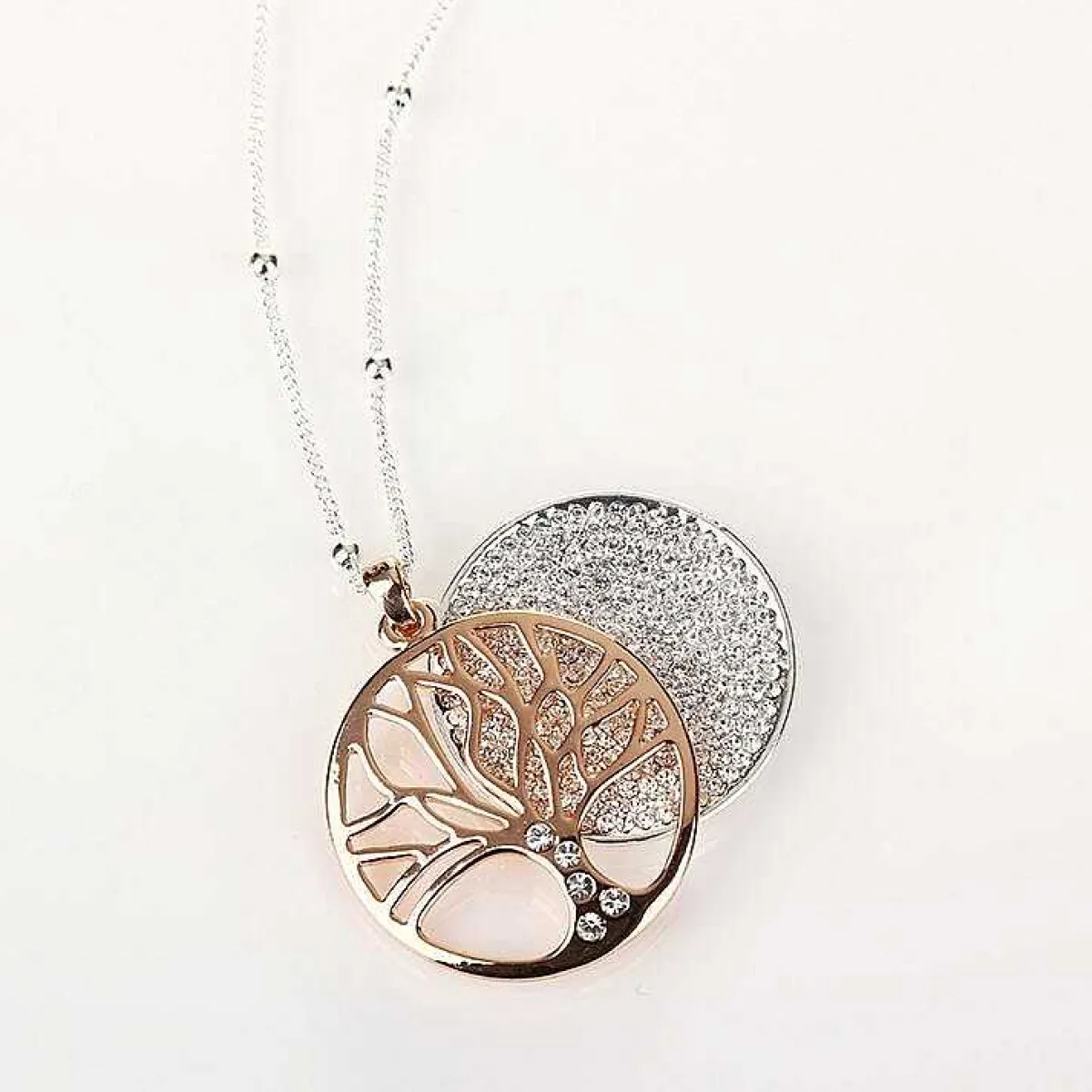 Rose Gold Filigree Disk Long Necklace>Equilibrium Clearance