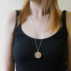 Rose Gold Filigree Disk Long Necklace><noscript><img width=