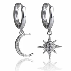 Silver Plated Celestial Moon Star Huggie Earrings>Equilibrium Fashion