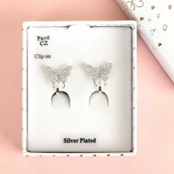 Silver Plated Pave Butterfly Clip On Earrings>Equilibrium Discount