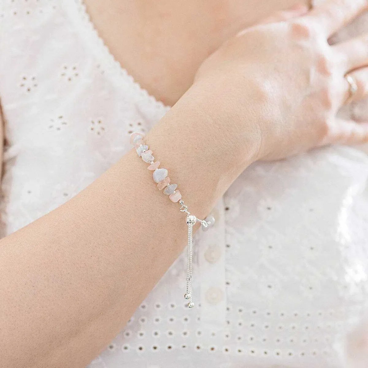 Silver Plated Gemstone Blue Lace Agate And Rose Quartz Friendship Bracelet>Equilibrium Flash Sale