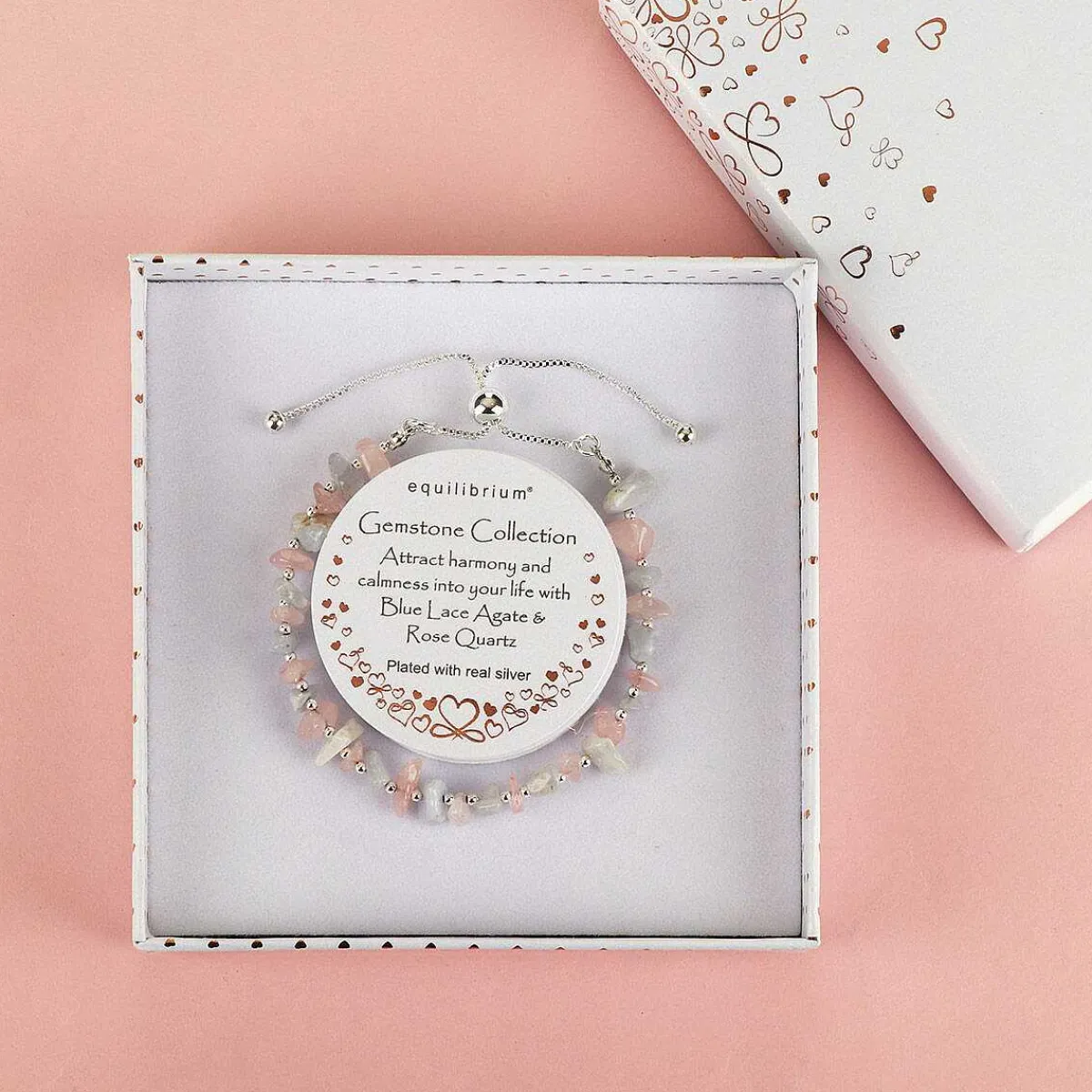 Silver Plated Gemstone Blue Lace Agate And Rose Quartz Friendship Bracelet>Equilibrium Flash Sale